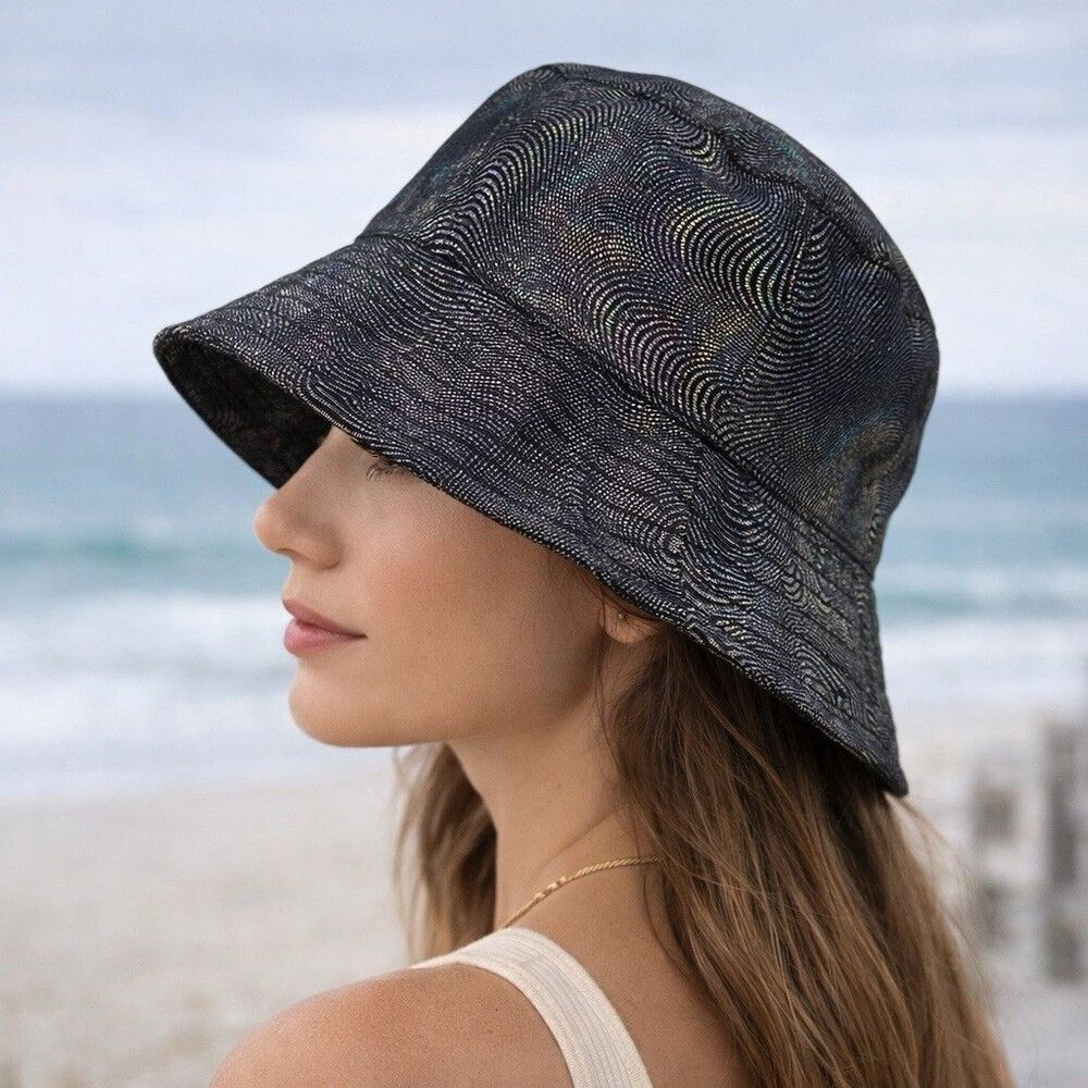 Urban Outfitters Black Iridescent Bucket Hat Shimmer Festival Boho